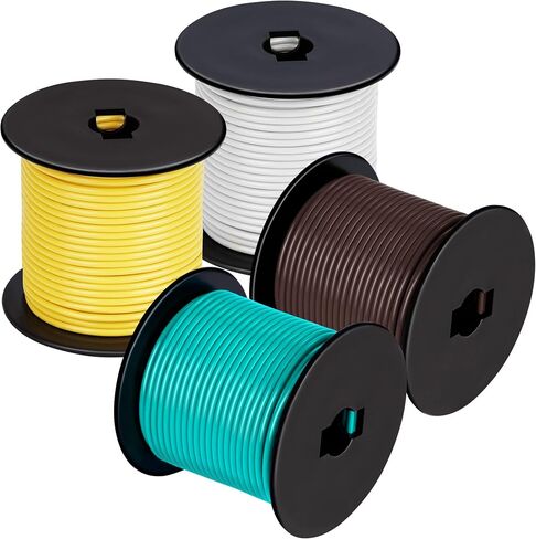 100Foot Bonded 4-Way Trailer RV Camper Towing Boat Wiring Harness Wire Spool, Primary 4-Wire 14 Gauge CCA Trailer RV Wire, Ideal for All Basic Wiring Needs(Green, Yellow, Brown, White) in Kuwait