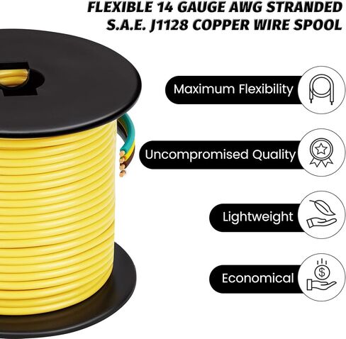 100Foot Bonded 4-Way Trailer RV Camper Towing Boat Wiring Harness Wire Spool, Primary 4-Wire 14 Gauge CCA Trailer RV Wire, Ideal for All Basic Wiring Needs(Green, Yellow, Brown, White) in Kuwait