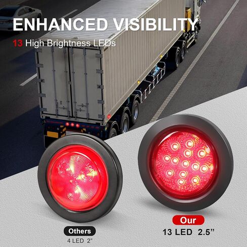 Agrieyes 2.5 Inch LED Marker Lights, 11Pcs Round Clearance Lights for Trailer, 13 LED 2.5" Side Marker Light for Truck, Semi-truck, Boat, Flatbed, RV Amber Red in Saudi Arabia