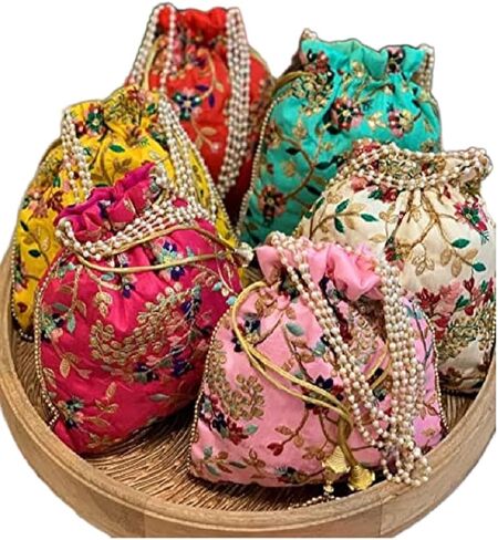 Embroidered Silk Pouch Bag Designer Women Potli Bags Handle Purse Clutch Purse for Women in Kuwait