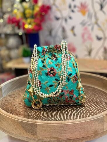 Embroidered Silk Pouch Bag Designer Women Potli Bags Handle Purse Clutch Purse for Women in Kuwait