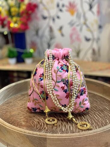 Embroidered Silk Pouch Bag Designer Women Potli Bags Handle Purse Clutch Purse for Women in Kuwait