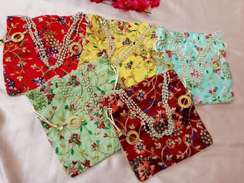Embroidered Silk Pouch Bag Designer Women Potli Bags Handle Purse Clutch Purse for Women in Kuwait