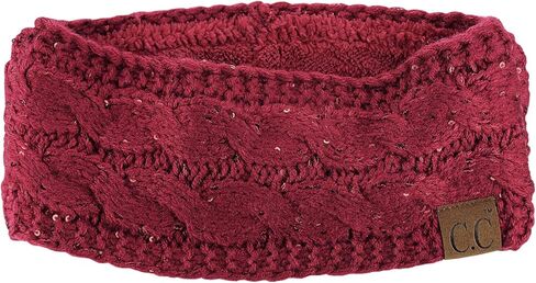 C.C سباركلي الترتر الشتاء الدافئة كابل متماسكة غامض مبطن عصابة رأس لتدفئة الأذن، بورجوندي in Kuwait