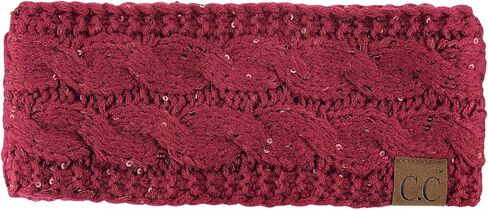 C.C سباركلي الترتر الشتاء الدافئة كابل متماسكة غامض مبطن عصابة رأس لتدفئة الأذن، بورجوندي in Kuwait