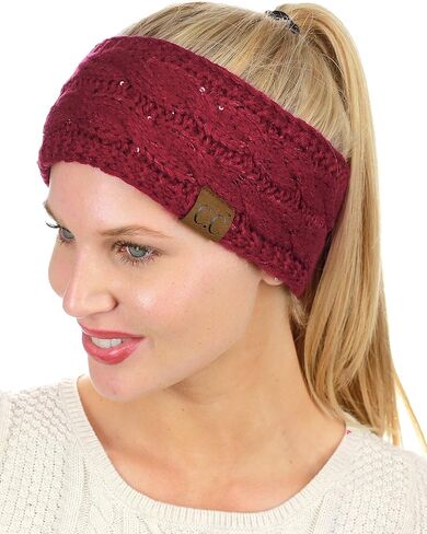 C.C سباركلي الترتر الشتاء الدافئة كابل متماسكة غامض مبطن عصابة رأس لتدفئة الأذن، بورجوندي in Kuwait