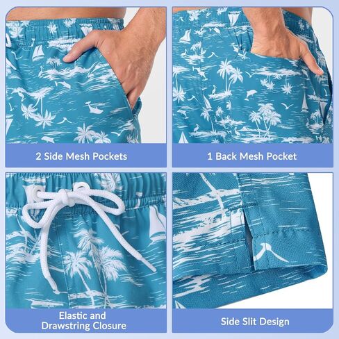 Mens Swim Trunks with Compression Liner, 7" Quick Dry Bathing Suits Stretch Swimming Shorts Men's Swimwear in Kuwait