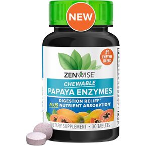 Zenwise Health Papaya Enzymes Chewable with Digestive Enzymes and Bromelain for Digestive Health and Bloating Relief for Women and Men, Enzymes for Digestion and Gut Health - 30 CT