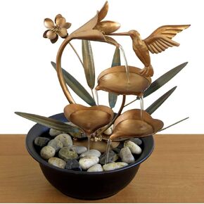 Bits and Pieces - Indoor Hummingbird Lily Fountain - Zen Tabletop Water Fountain