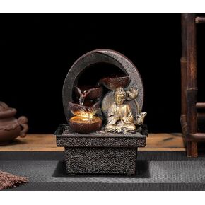 Tabletop Water Fountain Buddha Statue Desktop Indoor Waterfall Fountain Tabletop Humidifiers Home Decoration for Office, Living Room, or Bedroom