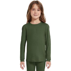 Kids Unisex 100% Merino Wool Base Layer Tops Lightweight Thermal Underwear Shirt