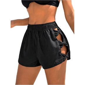 Women's Cut Out Elastic Waist Beach Shorts Casual Swimsuit Bottoms Beachwear