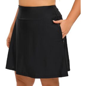 Women Plus Size Swim Skirt with Shorts High Waisted Swimming Skort Bathing Suit Skirts Bottoms Zipper Pockets