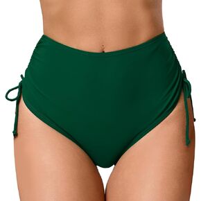 Women's High Waisted Full Coverage Cheeky Bikini Bottoms Tummy Control Adjustable Dtawstring Swim Bottoms