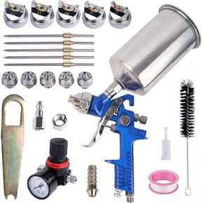 HVLP Spray Paint Gun, Automotive Gravity Feed Paint Gun Kit with 5 Nozzles,1.4mm 1.7mm 2.0mm 2.5mm and 3.0mm, 1000cc Aluminum Cup, Suitable for Auto Paint, Painting Cars