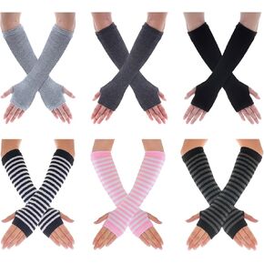 Tongcloud 6 Pairs Women Fingerless Gloves for Women Girls Winter Knitted Arm Warmers Gloves