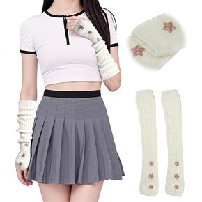 Y2K Women Teens Knitted Arm Warmers Kawaii Japanese Harajuku Y2K Arm Warmer for Girls, Harajuku Cosplay Lolita Cute Mittens White Gothic Skateboard Punk Hip Hop Knitted for Girls Goth Gloves
