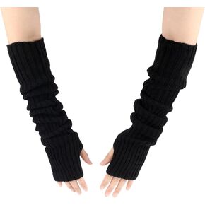 Black Arm Warmers for Women Girls, Knit Fingerless Gloves Winter Fingerless Mitten Gloves, Warm Arm Sleeve, Thumb Hole Stretchy Gloves
