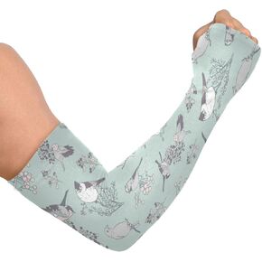 JUNZAN Gardening Sleeves Sun Protection Cooling Sleeves for Women Men with Thumb Hole Spring Birds Flowers