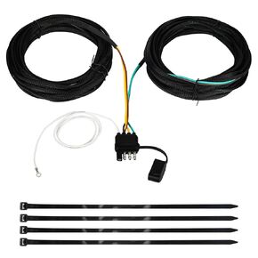 25FT 4 Pin 5 Wire Trailer Wiring Harness, Copper Wire Trailer Light Kit with Black Nylon Net Cover, Wishbond Trailer Wire Kit for Rewiring Trailer Both-Side Tail Lights Boat Trailer Wiring Kit