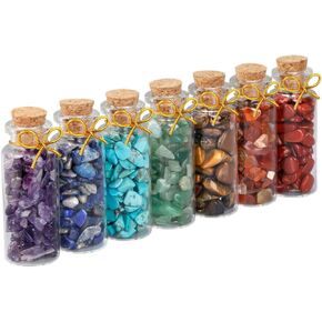 SUNYIK 7 Chakra Stone Wishing Bottles Set of 7, Tumble Chip Crystal Healing Reiki Wicca Stones Kit