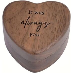 Personalized Walnut Wooden Ring Box, Mini Engagement Ring Holder Box with Velvet Pouch Heart Engraved Wedding Elegant & Proposal Pocket Size Box (Black) (Engraved)