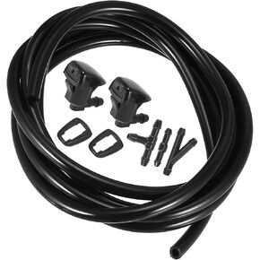 Motoforti Front Windshield Wiper Nozzles Kit, for Chevrolet Malibu 2008-2012, Plastic, with Gaskets 2 Meter Fluid Hose, Black, 6pcs