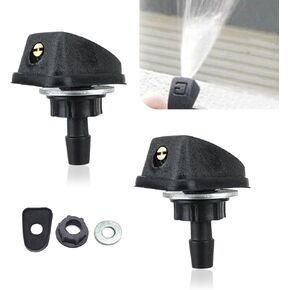 2 PCS Car Hood Front Windshield Spray Nozzle, 1.06" x 0.62" Single Hole Straight 360 Degree Adjustable Fan Shape Uniform Spray Washer Nozzle with Washer, Suitable for 0.31" Hole (Black)