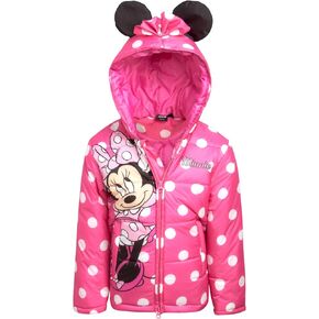 Disney Girls' Puffer Jacket – Minnie Mouse, Lilo & Stitch Full Zip Up Hooded Bubble Puffer Jacket (2T-7)
