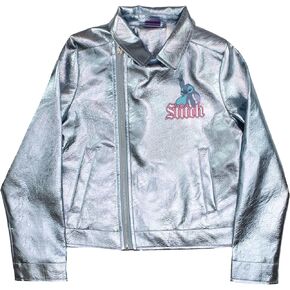 Disney Lilo & Stitch Rock and Roll Girl's Faux Leather Jacket - Zip-Up Moto Biker Jacket for Kids