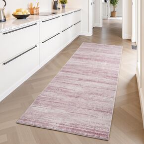 PADOOR Modern Abstract Runner Rug - 2.6x8 Washable Hallway Rugs, Ultra Soft Non-Slip Low Pile Floor Rugs for Hallway Entryway Kitchen Bedroom Bedside Laundry Room Pink