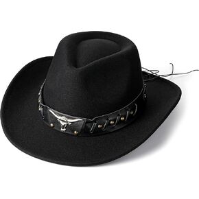 Btilasif Black Cowboy Hat for Men and Women Felt Wide Brim Mens Cowboy Fedora Hat Christmas Cowgirl Hats Gifts