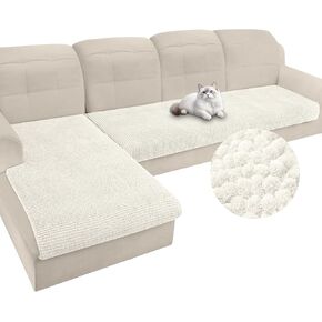 Arfntevss Sectional Couch Covers Plush Chenille L Shape Sofa Cover 2 Pieces Thick Soft Slipcovers Anti Slip Fluffy Fuzzy Sectional Cover for Dogs Washable Furniture Protector (X-Large, Creamy White)