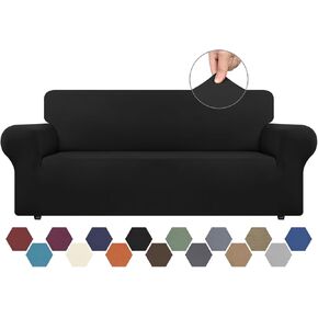 CWK Stretch Couch Covers for 3 Cushion Couch Sofa Spandex Non-Slip Soft Couch Sofa Cover Slipcovers,Furniture Protector with Non Skid Foam and Elastic Bottom for Kids,Dogs(Large,Black)