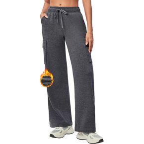 IUGA Fleece Cargo Sweatpants for Women Wide Leg Cargo Pants High Waisted Sweats Pants with Pockets Baggy Joggers Pants