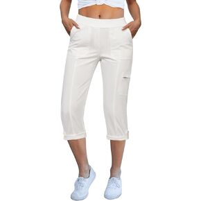 GRAPENT Capri Cargo Pants for Women High Waisted Pull On Elastic Waist Stretch Twill Fold Hem Capris Pants with Pockets