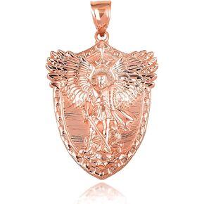Solid 14k Gold Archangel Saint Michael Wings Sword & Shield Pendant