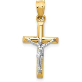 14k Yellow and White Gold Two Tone Cross Crucifix Charm Pendant - 26mm x 12mm