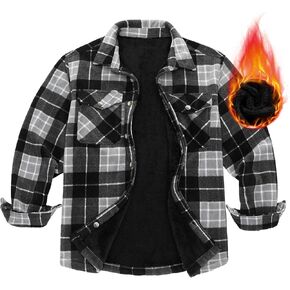 Boys Flannel Shirts,Long Sleeve Warm Sherpa Fleece Buffalo Plaid Button Down Shirt Jackets