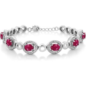 Gem Stone King 925 Sterling Silver Red Ruby Tennis Bracelet For Women (7.92 Cttw, Oval 7X5MM, 7 Inch with 1 Inch Extender)