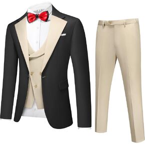UNINUKOO Mens Tuxedo Suit Set 3 Piece Slim Fit One Button Formal Wedding Party Prom Suits for Men