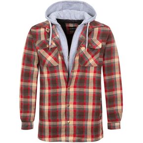 Double Pump Men's Flannel Hooded Shirt Jacket Quilted Lined Long Sleeve Winter Coat Snap And Full Zip Up With Pockets