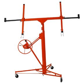 11FT Drywall Lift Panel Hoist Dry Wall Rolling Panel, Drywall Lift 150LBS Heavy Duty Lifter for Sheetrock, Construction Tools with Adjustable Telescopic Arm & 3 Lockable Wheels (Vintage Red)
