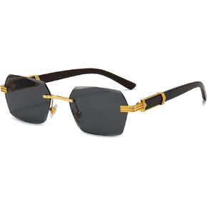 AIEYEZO Retro Rimless Sunglasses Rectangle Unisex Vintage Frameless Sun Glasses Fashion Square Tinted Glasses