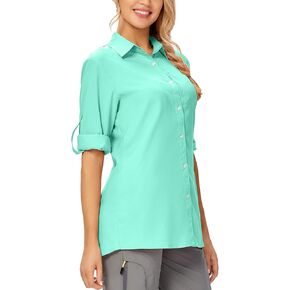 Shirt Sleeve Loog sun Protection UV fishing hiking button safari dry quick lightweight lightweight,5019 Green,2X-Large