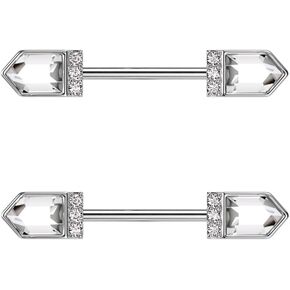 Pierced Owl 14GA 316L Stainless Steel Pointed CZ Crystal Baguette Ends Nipple Barbells, Sold as a Pair