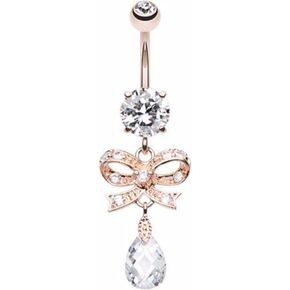 مجوهرات WildKlass ربطة عنق من الذهب الوردي والأحجار الكريمة الرومانسية وربطة عنق من الفولاذ الجراحي سعة 316L على شكل زر للبطن in Kuwait