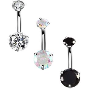 14G Surgical Steel Belly Button Rings,Externally Threaded 10mm Long Round CZ Navel Barbell Stud for Women Men