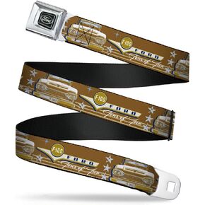 Buckle-Down Seatbelt Belt - Vintage Ford FORD F-100-TONS OF FUN Tans/Navy - 1.0" Wide - 20-36 Inches in Length