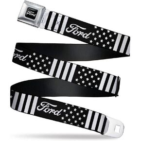 Buckle-Down Belt Seatbelt Buckle Ford Script Americana Stars and Stripes Black White Mens Womens Kids Adjustable
